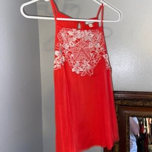 Floral stitching, coral high neck shirt